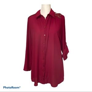 Maurices Lace Accent Long Sleeve Button Up Plus 0X